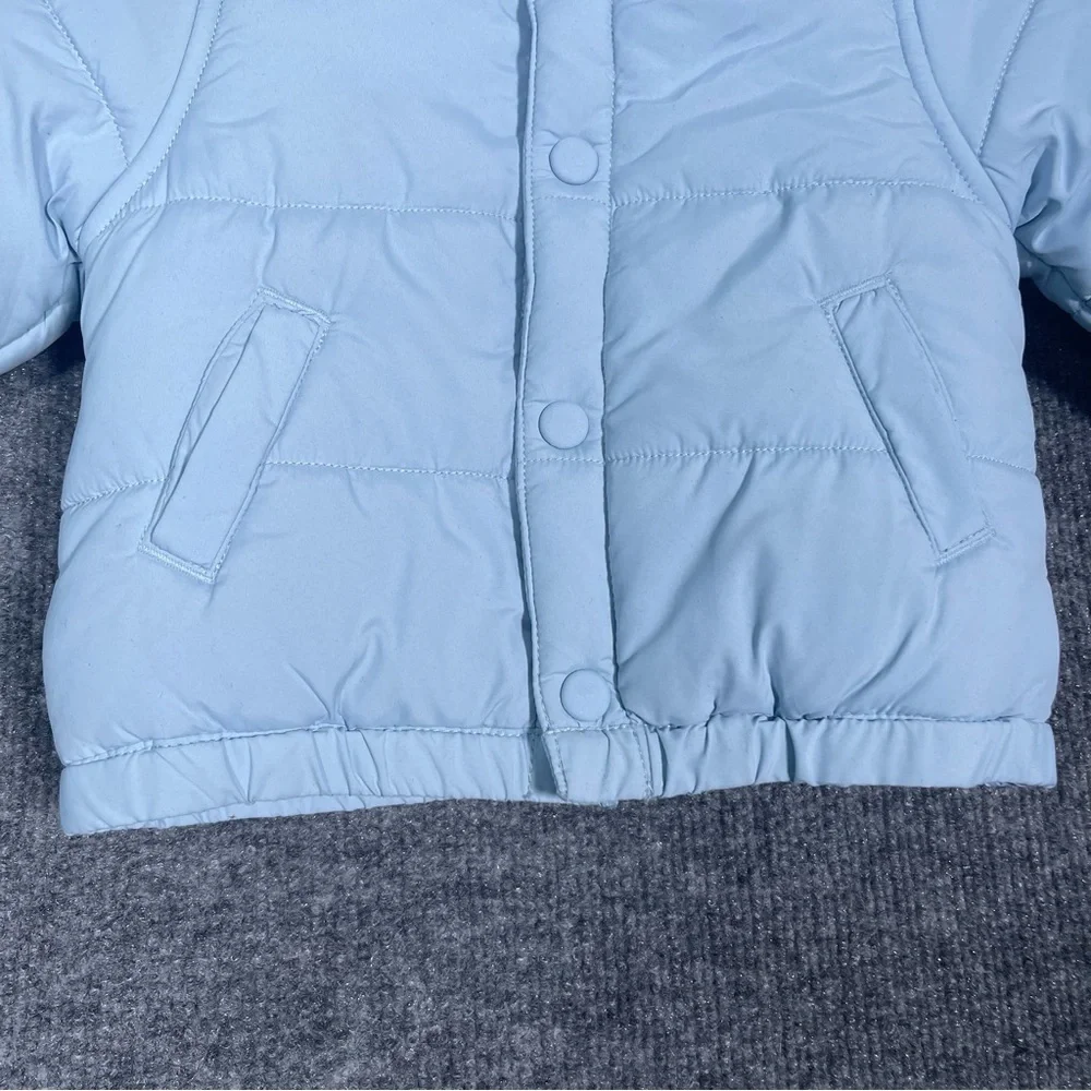Janie & Jack Layette Baby 0-6mos Baby Blue Fleece Hooded Button Down Puffer Coat